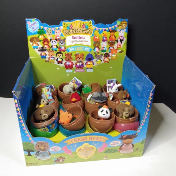 Li'l Woodzeez Series 5 Light Up Bobbleez Collection 12 W/ Display & Acrons - Picture 1 of 16